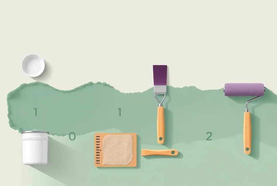 Outils de peinture disposés dans l'ordre des étapes du chantier
